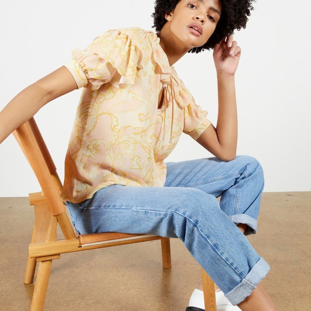 Ted Baker Frisis Frill Printed Top in Light Yellow size 2 NWT